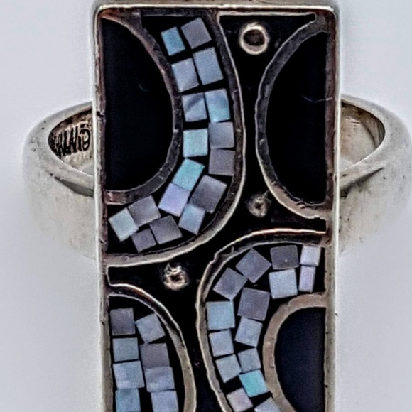 Unique Mother of Pearl Mosaic Ring - Picture 1 of 5